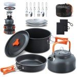 LIXADA 16pcs Camping Cookware Mess Kit, Non-Stick Lightweight Pot Pan Kettle Set with Stainless Steel Plates Forks Knives Spoons, Portable Camping Cooking Set for Outdoor Backpacking Hiking Picnic