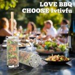 Rolling Grill Basket(2PCS), Removable Wooden Handle, 304 Stainless Steel, Nesting Grilling Net, BBQ Accessories Tool for Vegetable Shrimp, Outdoor Cooking Camping, Birthday Gifts for Men Dad Husband