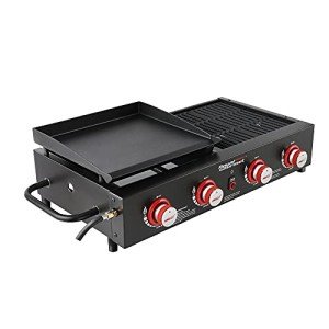 Royal Gourmet GD4002T 4-Burner Tailgater Grill and Griddle Combo, Portable Flat Top Propane Gas Grill with 40,000 BTUs Output for Backyard or Outdoor Cooking, Black