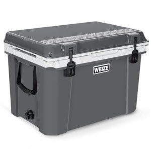 WEIZE Ultra-Light Hard Cooler, 55-Quart Insulated Ice Chest with Bottle Opener, Keeps Cold up to 7 Days for Camping, Fishing, Beach, 30% Lighter Than Standard Coolers, Gery