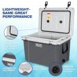 WEIZE Ultra-Light Hard Cooler, 55-Quart Insulated Ice Chest with Bottle Opener, Keeps Cold up to 7 Days for Camping, Fishing, Beach, 30% Lighter Than Standard Coolers, Gery