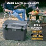 WEIZE Ultra-Light Hard Cooler, 55-Quart Insulated Ice Chest with Bottle Opener, Keeps Cold up to 7 Days for Camping, Fishing, Beach, 30% Lighter Than Standard Coolers, Gery