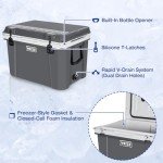 WEIZE Ultra-Light Hard Cooler, 55-Quart Insulated Ice Chest with Bottle Opener, Keeps Cold up to 7 Days for Camping, Fishing, Beach, 30% Lighter Than Standard Coolers, Gery
