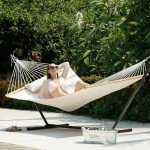 Lazy Daze Hammocks 12 FT Double Quilted Fabric Hammock with Spreader Bars and Detachable Pillow, 2 Person Hammock for Outdoor Patio Backyard Poolside, 450 LBS Weight Capacity, Natural