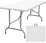Byliable Folding Table 6ft Portable Heavy Duty Plastic Fold-in-Half Utility Foldable Table Plastic Dining Indoor Outdoor for Camping, Picnic and Party, White
