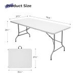 Byliable Folding Table 6ft Portable Heavy Duty Plastic Fold-in-Half Utility Foldable Table Plastic Dining Indoor Outdoor for Camping, Picnic and Party, White