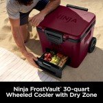 Ninja | Cooler | FrostVault 30QT Cooler with Wheels | Insulated with Temp Dry Storage Drawer | Keeps Ice Cold for Days | for The Beach, Camping, Picnics & More | Canyon Red | FB230MR