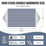 INNO STAGE Double Hammock - 2 Persons Portable Hanging Camping Bed, Blue, 118.3"L x 63"W, 350Lbs Capacity, Polyester, Supports Up to 350 lbs