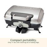 Cuisinart Petite Gourmet Portable Gas Grill, Compact & Lightweight Tabletop Small Grill for BBQs, Camping, Tailgates & Small Spaces, 5,500 BTU Burner Folding with Carry Handles, Stainless
