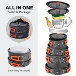 Odoland 15pcs Camping Cookware Non-Stick Lightweight Camping Pots and Pans Set with Plastic Plates Bowls Soup Spoon for Camping, Backpacking, Outdoor Cooking and Picnic