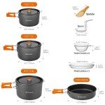 Odoland 15pcs Camping Cookware Non-Stick Lightweight Camping Pots and Pans Set with Plastic Plates Bowls Soup Spoon for Camping, Backpacking, Outdoor Cooking and Picnic