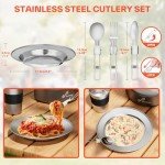 Sportneer Camping Cookware, Non-Stick Lightweight Pots Pan Set with Stainless Steel Cups Plates Forks Knives Spoons for Camping, Backpacking, Outdoor Cooking and Picnic
