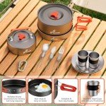 Sportneer Camping Cookware, Non-Stick Lightweight Pots Pan Set with Stainless Steel Cups Plates Forks Knives Spoons for Camping, Backpacking, Outdoor Cooking and Picnic