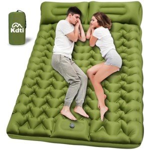 Kdti Double Inflatable Sleeping Pad for 2 Person - Ultralight Air Mattress with Built-in Foot Pump, Durable Waterproof Camping Pad for Couples, Backpacking, Hiking (Green)