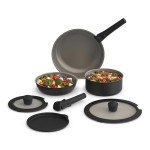 bella 8 Piece Removable Handle Cookware Set, Fits-anywhere™ Kitchenware w EverGood™ Ceramic Nonstick Coating​, Dishwasher & Oven Safe, All Stovetops Compatible, Glass Lids with Silicone Rims, Black