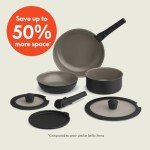 bella 8 Piece Removable Handle Cookware Set, Fits-anywhere™ Kitchenware w EverGood™ Ceramic Nonstick Coating​, Dishwasher & Oven Safe, All Stovetops Compatible, Glass Lids with Silicone Rims, Black