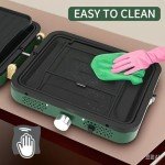 2025 Update Portable 2 Burner Propane Camping Stove with Barbecue Plate - 17200 BTU High Output, Two Adjustable Burners, Easy Carrying Handle & Inlet Gas Pipe (GREEN)