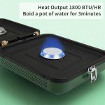 2025 Update Portable 2 Burner Propane Camping Stove with Barbecue Plate - 17200 BTU High Output, Two Adjustable Burners, Easy Carrying Handle & Inlet Gas Pipe (GREEN)