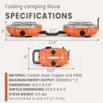 Cofiyard 20,000 BTUs 2 Burner Propane Camping Stove, Portable Folding Camp Stove with Adjustable Burners, Regulator and Carrying Bag, Dual Gas Stoves Easy Carrying Handle for Tailgating, Camping, BBQ