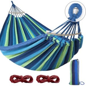 MOSFiATA Hammocks Portable Camping Hammock Upgraded 550lb Comfortable Fabric Hammock with Two Anti Roll Balance Beam and Sturdy Tree Straps for Camping, Patio, Backyard, Outdoor （Blue Green）