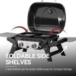 Royal Gourmet GT2005 2 Burner Portable Propane Gas Grill with Foldable Side Tables & Foldable Support Legs, Tabletop Gas Grill with Warming Rack for Outdoor Cooking & Grilling, Black