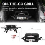 Royal Gourmet GT2005 2 Burner Portable Propane Gas Grill with Foldable Side Tables & Foldable Support Legs, Tabletop Gas Grill with Warming Rack for Outdoor Cooking & Grilling, Black