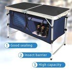 HYMnature Folding Camping Table with Storage Compartment Aluminum Lightweight Camp Kitchen Table Height Adjustable Indoor/Outdoor Table Perfect for Tailgating, Backyards, BBQ,Picnic, Black