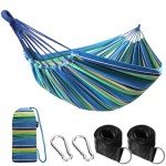 ANYOO Cotton Hammock Portable Camping Hammocks for Hanging Sturdy Garden Comfortable Fabric Hammock with Tree Straps Up to 660lbs with Travel Bag for Camping Outdoor/Indoor Patio Backyard