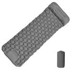 MEI&CO Ultra-Light Inflatable Sleeping Pad with Built-in Pillow & Foot Pump – for Camping, Hiking & Backpacking – Single Pad with Side Buttons for Double Conversion (1, Gray)