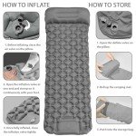 MEI&CO Ultra-Light Inflatable Sleeping Pad with Built-in Pillow & Foot Pump – for Camping, Hiking & Backpacking – Single Pad with Side Buttons for Double Conversion (1, Gray)