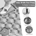 MEI&CO Ultra-Light Inflatable Sleeping Pad with Built-in Pillow & Foot Pump – for Camping, Hiking & Backpacking – Single Pad with Side Buttons for Double Conversion (1, Gray)