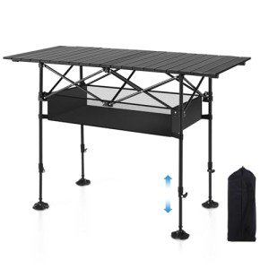 LET'S CAMP Folding Camping Table, Portable Aluminum Roll-up Picnic Backpacking Table with Adjustable Height, Large Storage and Carrying Bag for Picnic, Camping, BBQ, Party, Backyard, Beach