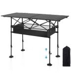 LET'S CAMP Folding Camping Table, Portable Aluminum Roll-up Picnic Backpacking Table with Adjustable Height, Large Storage and Carrying Bag for Picnic, Camping, BBQ, Party, Backyard, Beach