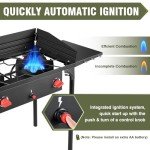 Bestfire 2 Burner Gamping Stove with Windpanel& Side Shelves, Bag, Auto Ignition Button,Regulator,150,000 BTU Camping Stove Propane Burner for Outdoor BBQ&Backyard Cooking Camping Home