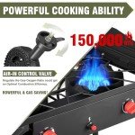 Bestfire 2 Burner Gamping Stove with Windpanel& Side Shelves, Bag, Auto Ignition Button,Regulator,150,000 BTU Camping Stove Propane Burner for Outdoor BBQ&Backyard Cooking Camping Home