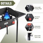 Bestfire 2 Burner Gamping Stove with Windpanel& Side Shelves, Bag, Auto Ignition Button,Regulator,150,000 BTU Camping Stove Propane Burner for Outdoor BBQ&Backyard Cooking Camping Home