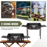 Bestfire 2 Burner Gamping Stove with Windpanel& Side Shelves, Bag, Auto Ignition Button,Regulator,150,000 BTU Camping Stove Propane Burner for Outdoor BBQ&Backyard Cooking Camping Home