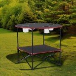 Portable Camping Table Folding Picnic Tables Lightweight Folding Table Waterproof Canvas Beach Table for Outside with 4 Cup Holders & Carry Bags for Camping, Beach, Campfires and Tailgating