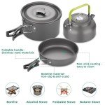 Camping Cooking Set 17pcs, Camping Cookware with Aluminum Non-Stick Pot Pan Kettle Set and 2 Set Stainless Steel Cups Plates Forks Knives Spoons for Backpacking Hiking, Camping Cooking