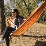 Equip Outdoors Portable Camping Hammock, Hanging Kit Included, One Person Recycled Fabric Hammock, Turmeric Yellow…