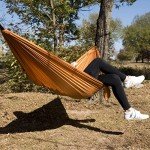 Equip Outdoors Portable Camping Hammock, Hanging Kit Included, One Person Recycled Fabric Hammock, Turmeric Yellow…
