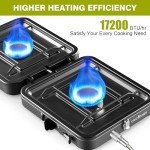 2 Burner Portable Propane Camping Stove, 17200 BTU Camp Stove with Windshield, Folding Gas Stove with Carrying Bag for Camping, Outdoor Cooking, BBQ & Tailgating (Black)