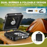 2 Burner Portable Propane Camping Stove, 17200 BTU Camp Stove with Windshield, Folding Gas Stove with Carrying Bag for Camping, Outdoor Cooking, BBQ & Tailgating (Black)