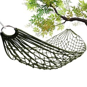 Mesh Hammock - Easy to Set Up Rope Hammocks for Outside, Dark Green Color, 90x31.5 Nylon Net Hammock, Max 100 KG (220 Pounds), Tree Hammocks for Outside, Camping & Patio Relaxation