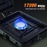 ALBOMI 2 Burner Propane Camping Stove,Portable Folding Gas Stove for Camping with 17200 BTU,Two Adjustable Burners with Easy Carrying Handle&Inlet Gas Pipe,Outdoor Camp Stove for Camping Backpacking