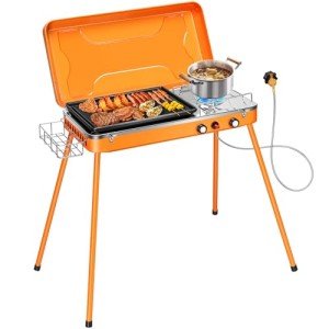 VIVOHOME 2-in-1 Gas Camping Stove with Detachable Legs, Portable Propane Grill, 20000 BTU Tabletop Grill Cooker for Party, Camping, Picnics, Backyards