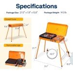 VIVOHOME 2-in-1 Gas Camping Stove with Detachable Legs, Portable Propane Grill, 20000 BTU Tabletop Grill Cooker for Party, Camping, Picnics, Backyards