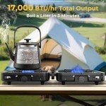 2 Burner Portable Camping Stove Propane, Folding Propane Stove for Camping, Camp Stove with 17,000 BTU,Two Adjustable Burners Gas Camping Stove with Carrying Bag for Outdoor Cooking,BBQ