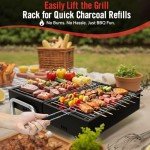 SUNLIFER Portable Charcoal Grill, Table Top Small BBQ Grill For Outdoor, Camping, Beach, Easy Assembly, Heavy Duty & Multi-Use Small Grill, Black (270 Sq.In)