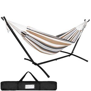 SUPER DEAL Portable 2 Person Hammock with 9FT Hammock Stand, 620 LBS Capacity Adjustable Hammock Bed with Space Saving Carrying Case Included for Camping Garden Backyard Patio Indoor Outdoor